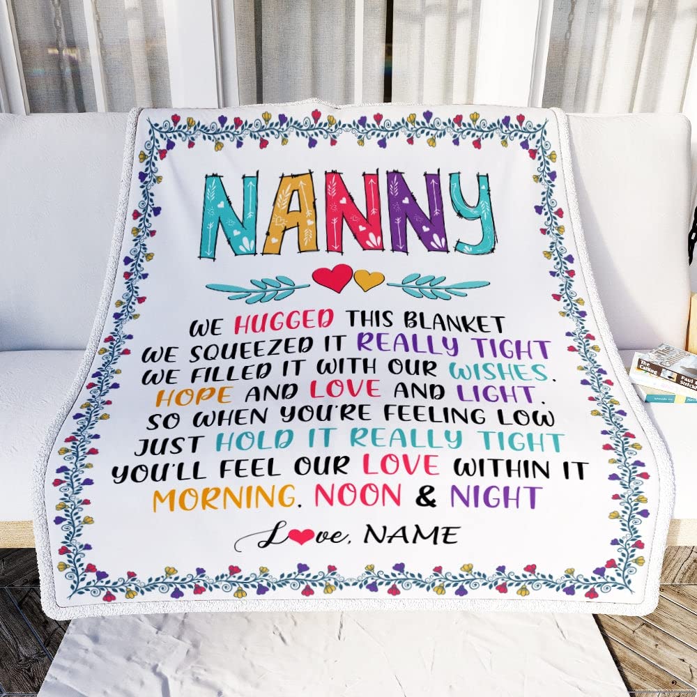 Custom Fleece Blanket for Nanny - Personalized Gift from Kids 'We Hugged This Blanket' - 50x60 Inch Youth Size - Perfect for Birthday, Mother's Day & Christmas - Cozy Throw for Nursery, Living Room & Travel