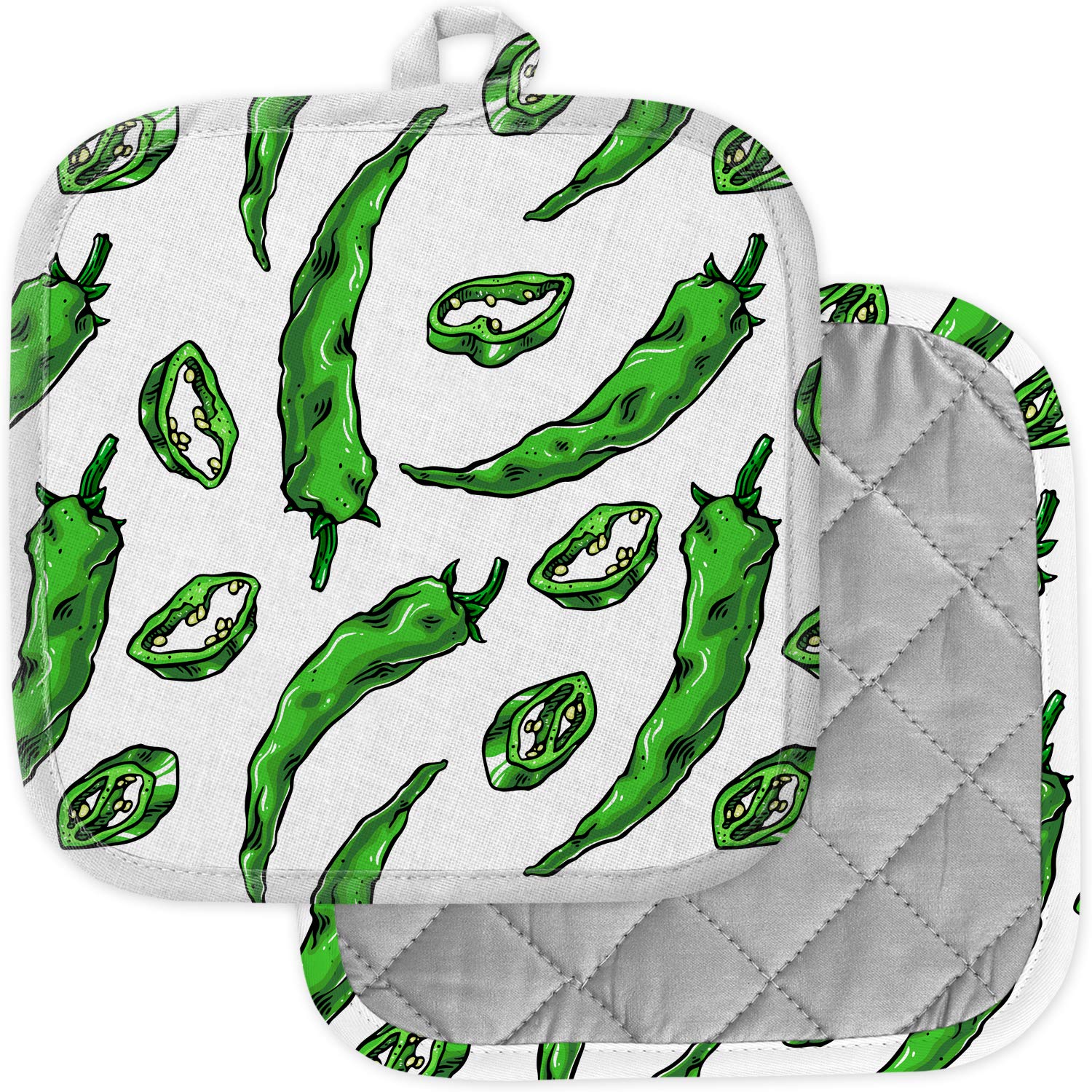 2 Pack Heat Resistant Pot Holders for Kitchen - Washable Hot Pads & Trivets for Cooking, Baking, Grilling - Cute Jalapeno Peppers Design - Perfect for Oven, Stovetop & BBQ Use