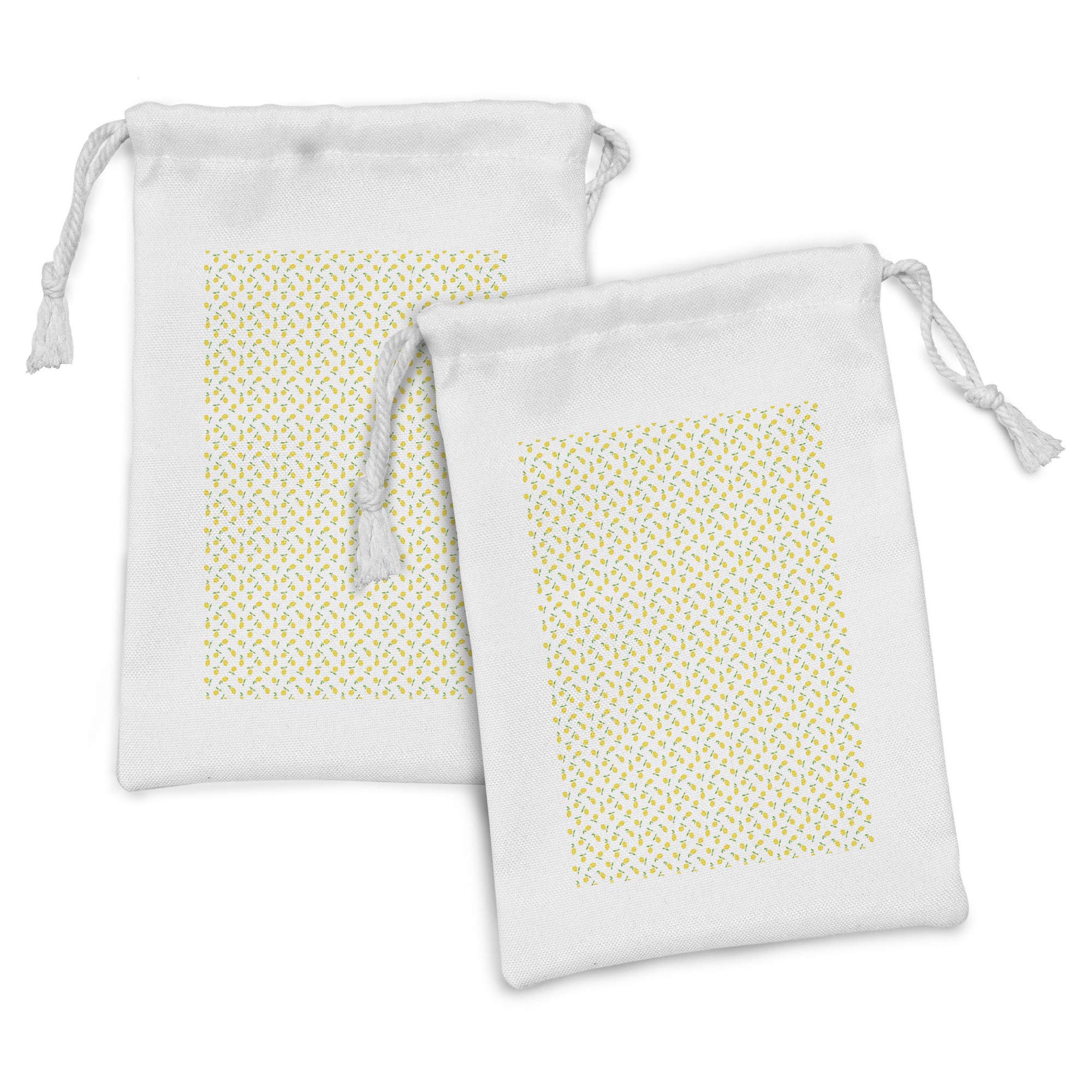 Ambesonne Lemon Fabric Pouch Set of 2 - Summer Citrus Fruit Pattern Drawstring Bags for Toiletries, Masks & Party Favors (9x6 inches, Mustard Lime Green) | Perfect for Travel, Beach Essentials & Gift Packaging