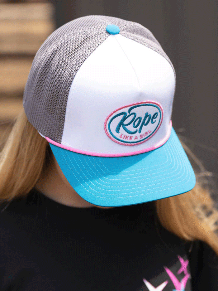 Hooey 2491T WHGY 'Rope Like A Girl' High Profile Snapback Hat - White | Western Rodeo & Cowgirl Fashion Accessory for Women