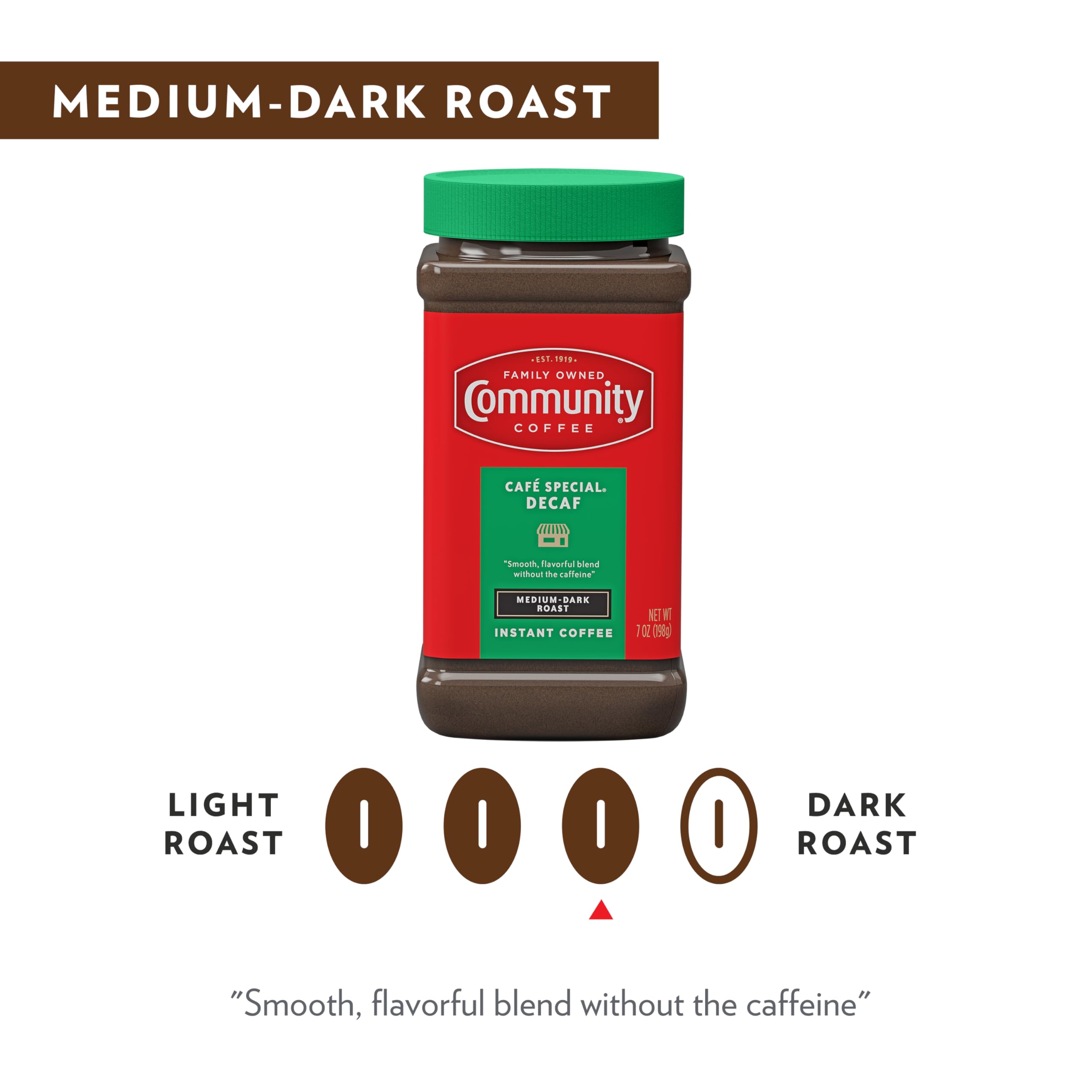 Community Coffee Café Special Decaf Instant Coffee - Medium Dark Roast, 7 Ounce Jar (Pack of 12) | Rich Flavor for Home, Office & Travel | Perfect for Coffee Lovers & Gift Giving