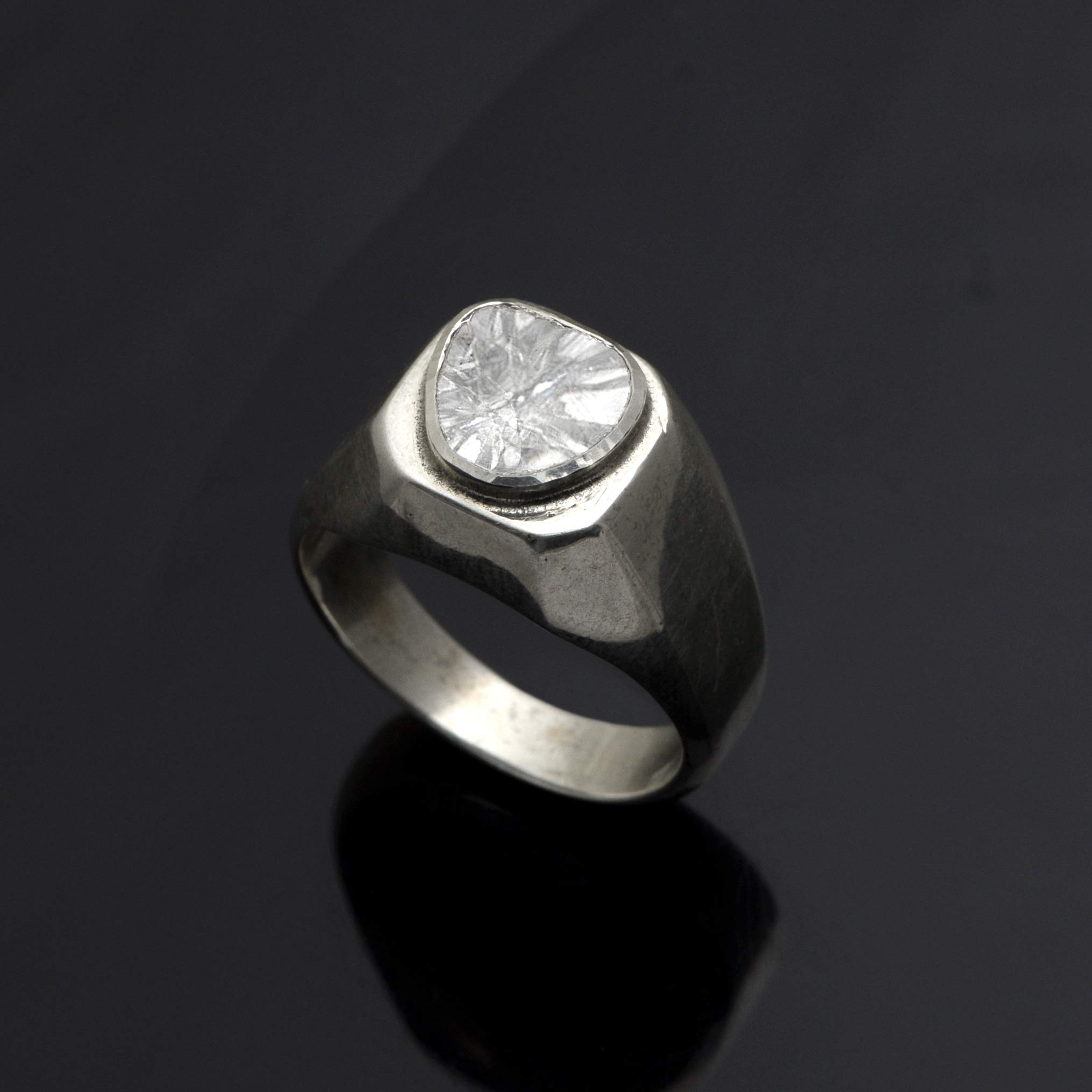0.5 Carat Uncut Polki Diamond Men's Engagement Ring - Platinum Plated 925 Sterling Silver Handmade Wedding Band for Him - Perfect for Proposals, Anniversaries & Special Occasions