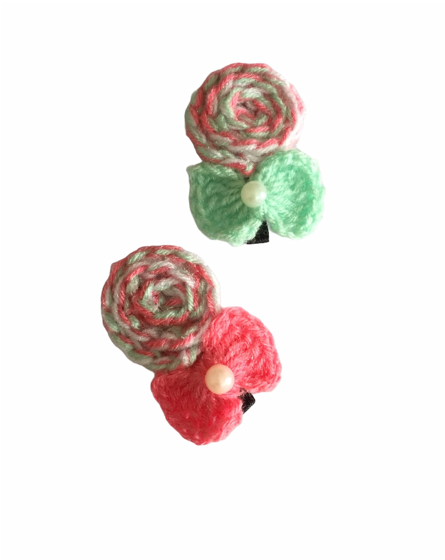 Handmade Crochet Peach and Green Candy Hair Clips for Girls - Pack of 2 | Cute Hair Accessories for Kids, Parties, and Everyday Wear
