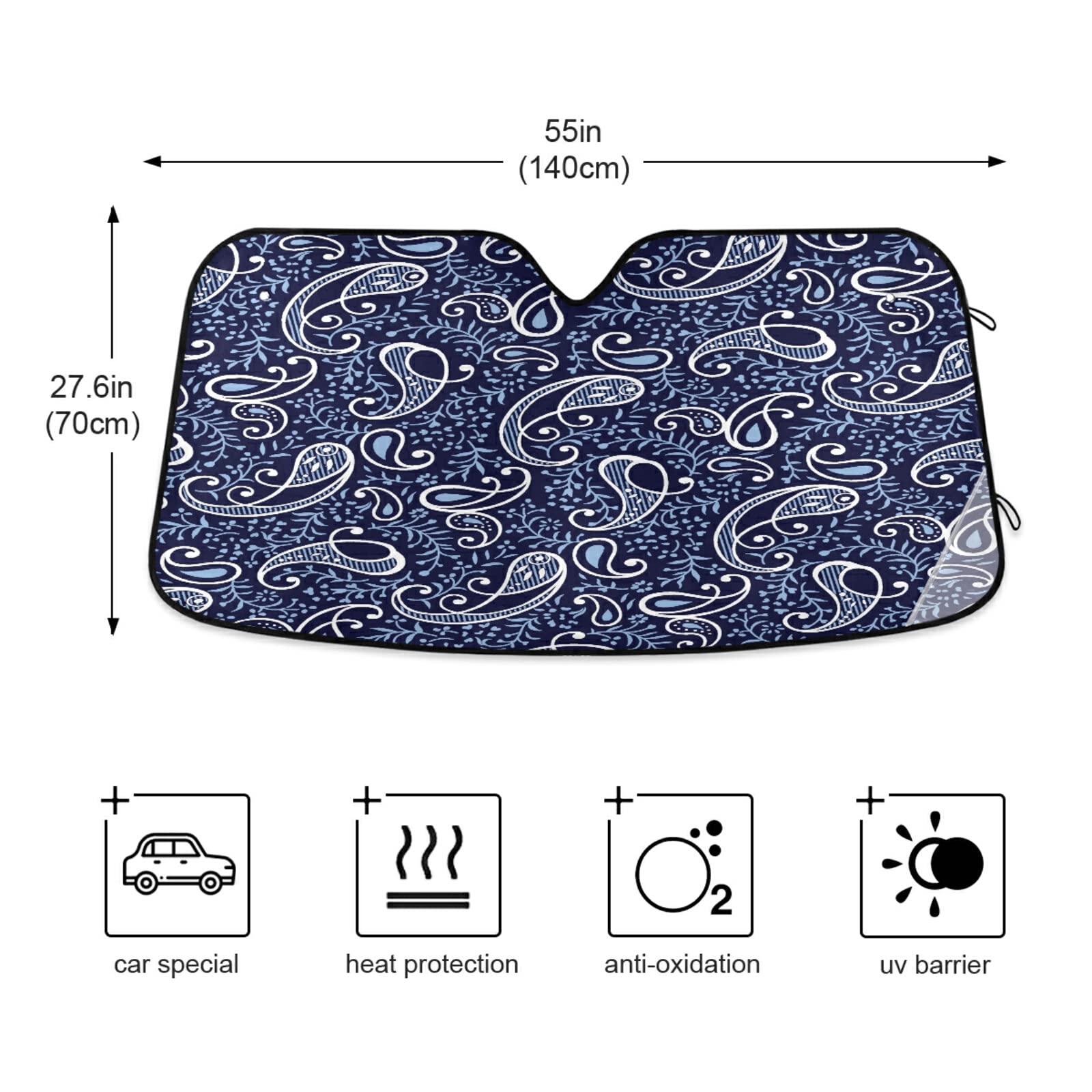 Foldable Car Windshield Sun Shade - Traditional Paisley Design Sun Visor for Sedan & Hatchback | UV Protection & Heat Shield for Parking | Perfect for Summer & Road Trips