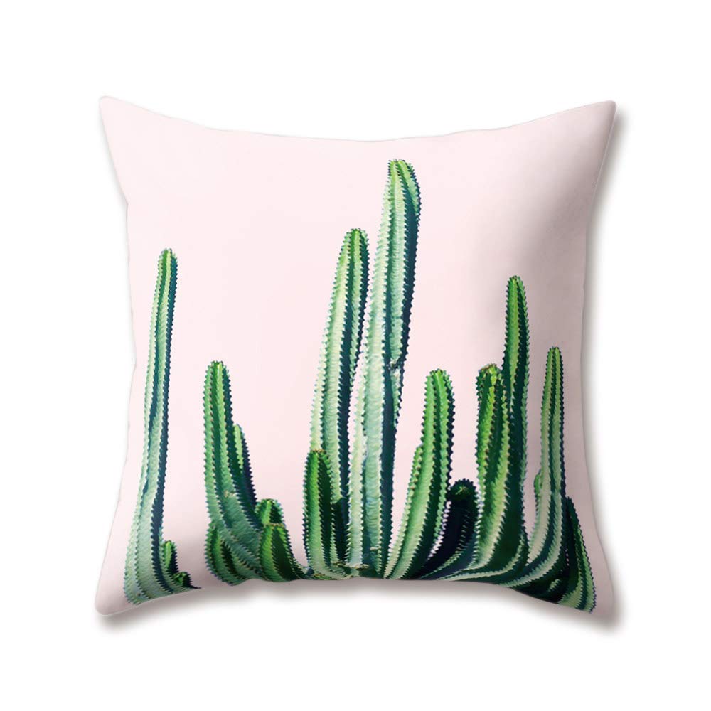 Nordic Style Soft Plush Cushion Covers - Double-Sided White Cactus Green Leaf Print (18x18/45x45cm) for Sofa, Bed & Home Decor | Cozy Throw Pillow Cases for Living Room, Nursery & Office