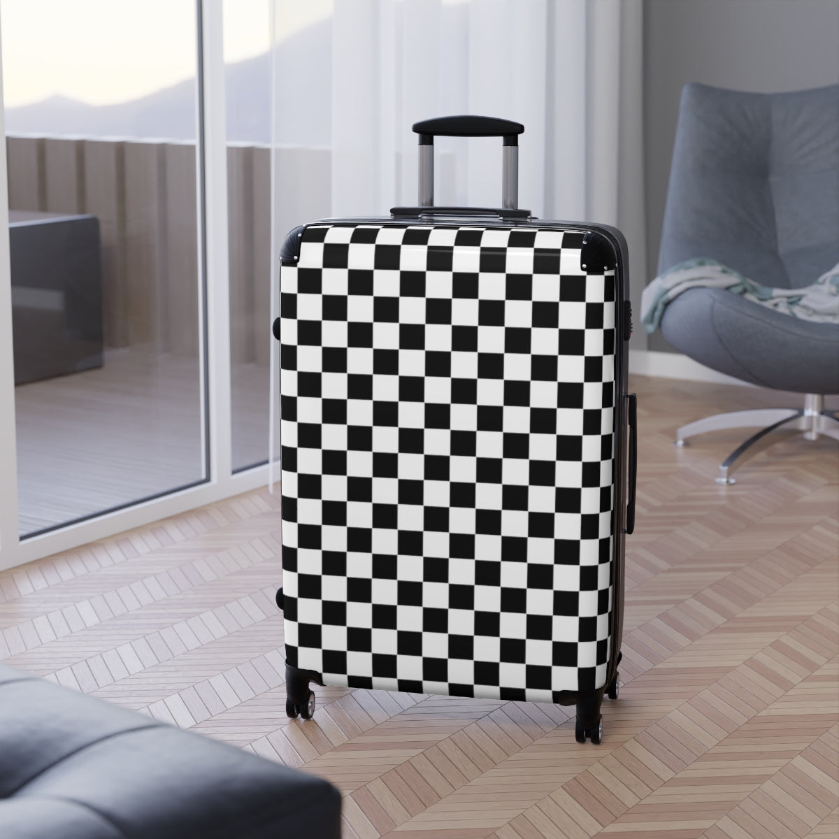 Checkered Hard Shell Cabin Suitcase with 360° Swivel Wheels, Combination Lock & Adjustable Handle - Durable Carry-On Luggage for Air Travel, Business Trips & Weekend Getaways