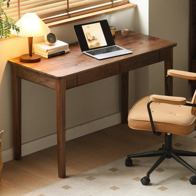Premium Black Walnut Solid Wood Desk with 3 Drawers - Modern Home Office Furniture for Work & Study - Ergonomic Writing Desk for Professionals & Students