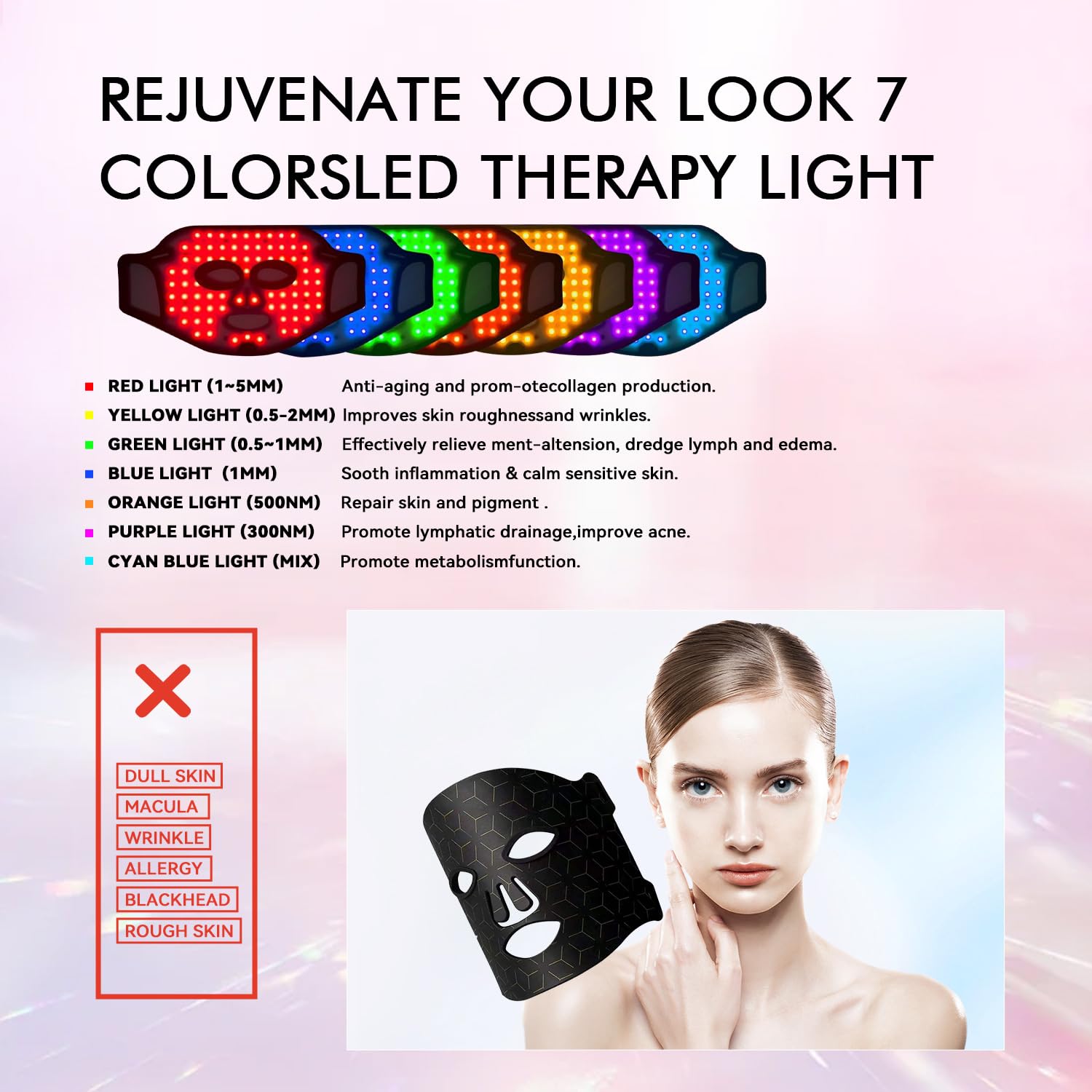 LED Light Therapy Facial Mask - Red & 7-Color Photon Skin Care Device for Acne Reduction, Anti-Aging & Wrinkle Treatment | FSA/HSA Eligible | Perfect for Home Spa, Dermatologist-Recommended Skin Rejuvenation & Daily Skincare Routine