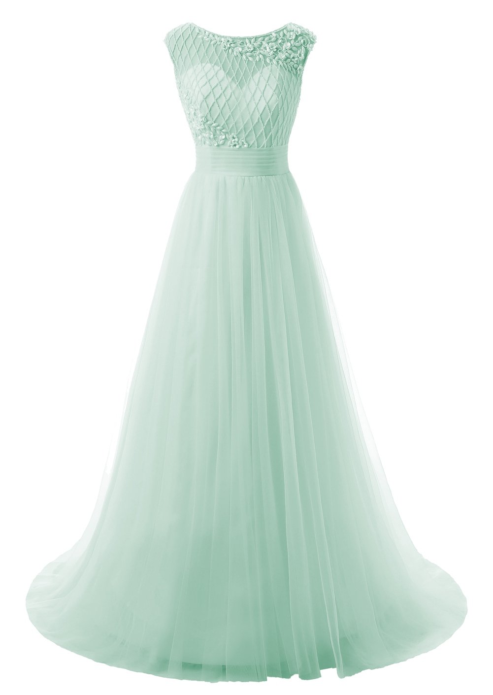 Elegant Sheer Neck Tulle Long Prom Dress with Rhinestones - Formal Evening Gown for Homecoming, Ball, Wedding & Special Occasions