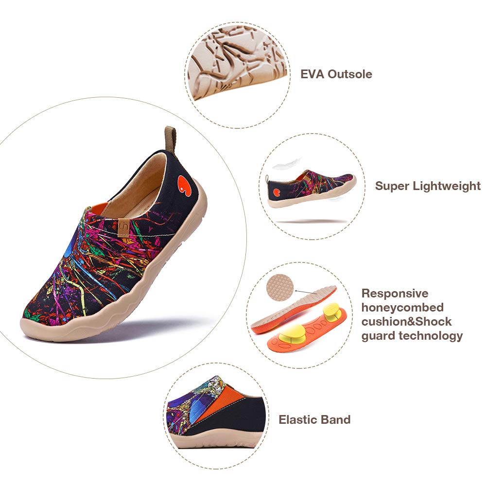 UIN Women's Lightweight Slip-On Walking Shoes - Comfortable Casual Flats with Artistic Paint Design for Travel, Work & Everyday Wear - Size 7