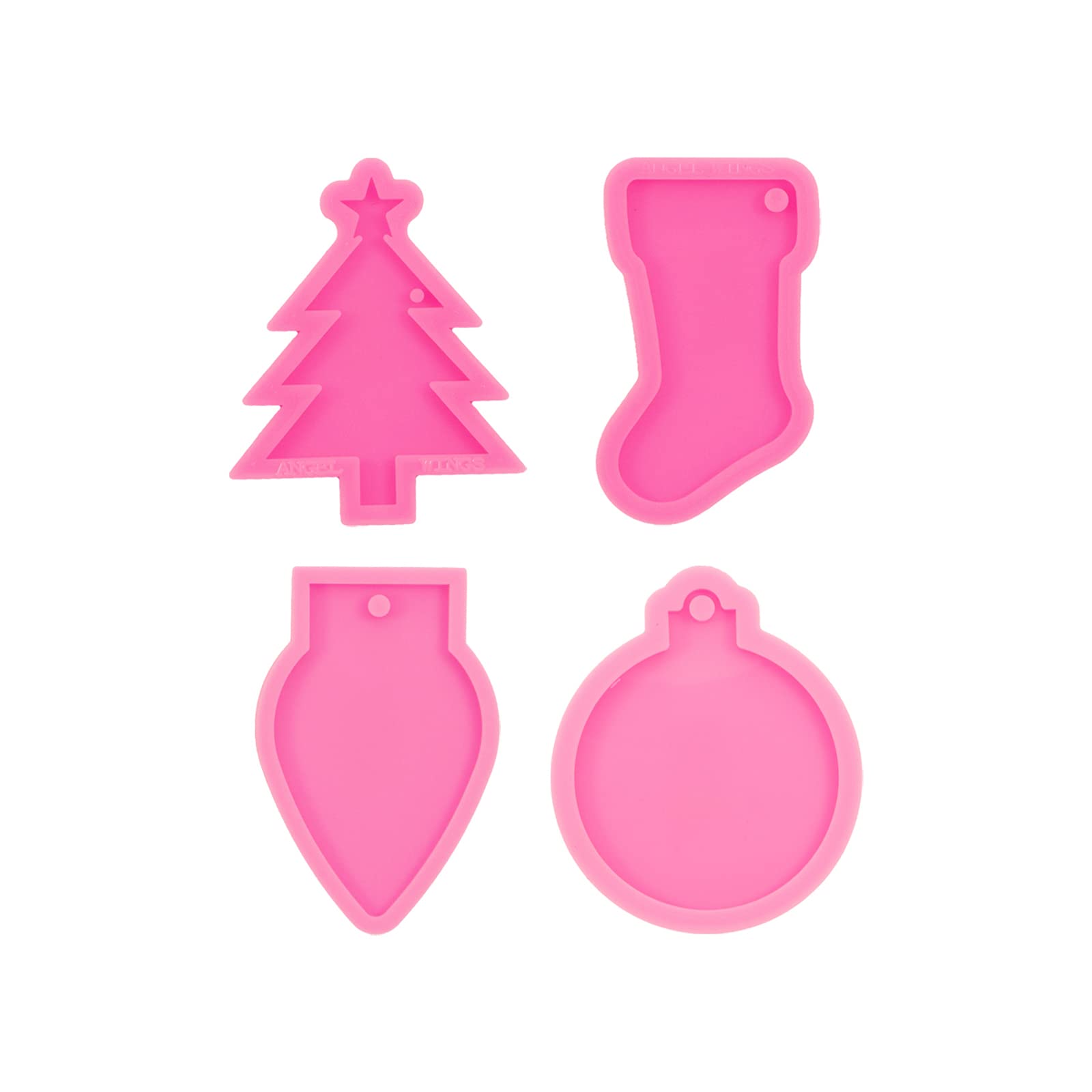 4-Piece Silicone Resin Mold Set for Christmas Tree, Socks, Lights & Blank Circle Keychain - DIY Epoxy Crafting Art with 10 Key Rings - Perfect for Holiday DIY Gifts, Jewelry Making & Resin Art Projects