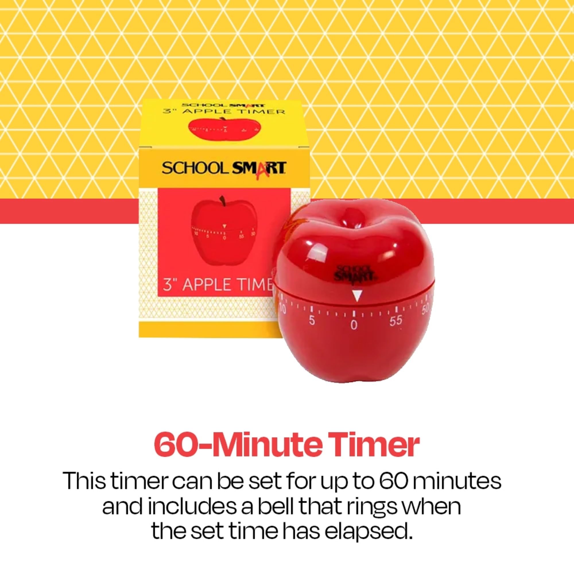 School Smart 60-Minute Apple Shaped Timer with Loud Bell - Visual & Audible Classroom Timer for Teachers, Kids Learning, Cooking, Games & Study Sessions