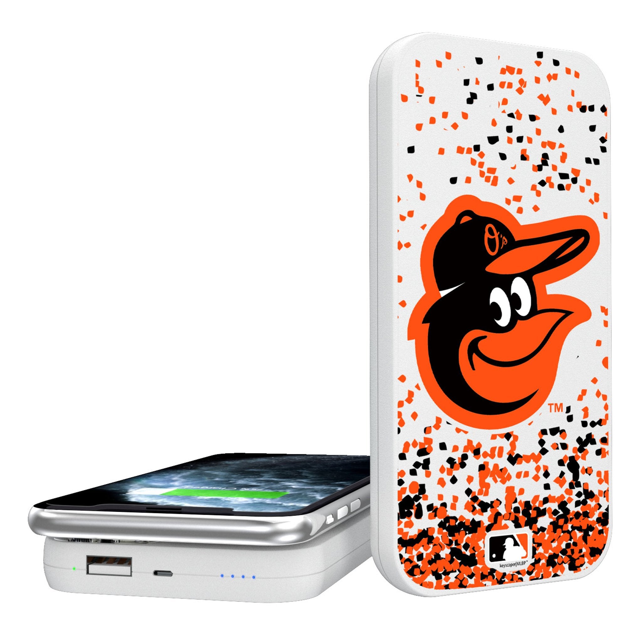 Baltimore Orioles Confetti 5000mAh Portable Wireless Charger Power Bank - Fast Charging for iPhone, Android - Perfect for Baseball Games, Travel & Outdoor Activities