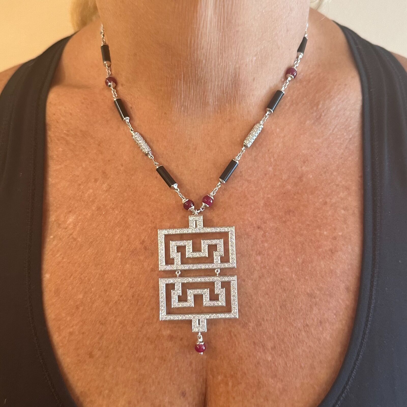 Cartier Le Baiser Du Dragon 18k White Gold Onyx Ruby Diamond Pendant Necklace - Luxury Jewelry Gift for Women, Perfect for Anniversaries & Special Occasions