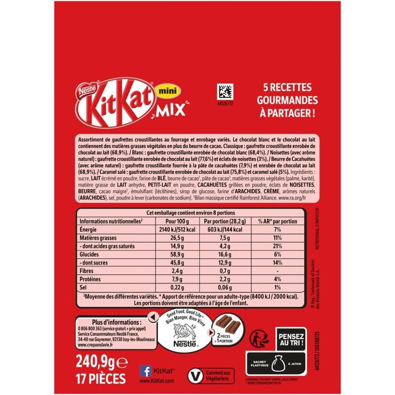 Nestle KitKat Mini Mix 240g - Assorted Chocolate Bars Variety Pack (3-Pack) - Crunchy Wafer Chocolate Snacks for Sharing - Perfect for Office, Parties & Gift Giving