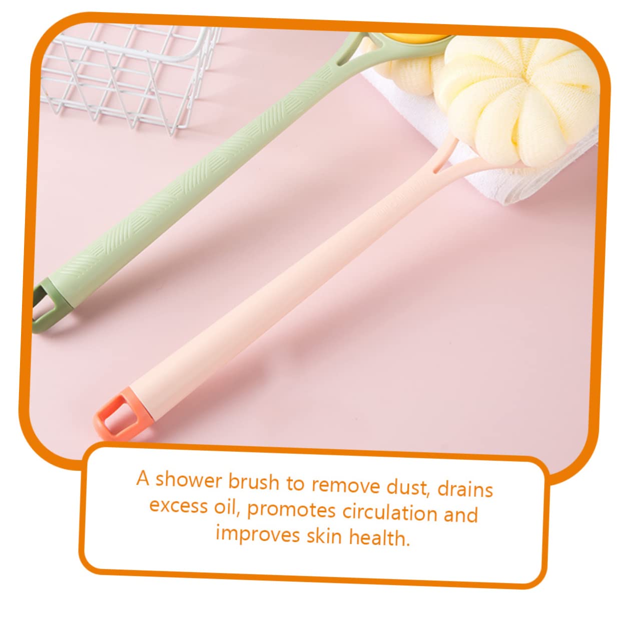 DOITOOL Long Handle Bath Brush with Mesh Sponge - Exfoliating Body Scrubber & Back Massage Brush for Shower or Dry Brushing - Perfect for Exfoliation, Skin Care & Relaxation at Home Spa