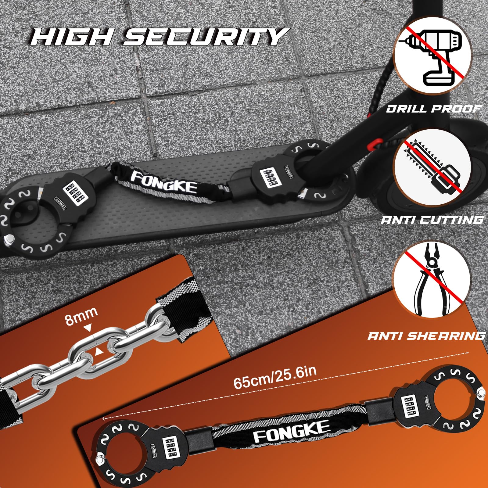 4 Digit Combination Bike Lock - Heavy Duty 8mm Scooter & Bicycle Cable Lock with Waterproof Bag - Anti-Theft Padlock for E-Bikes, Motorcycles & Motorbikes - Perfect for Urban Commuting & Outdoor Adventures