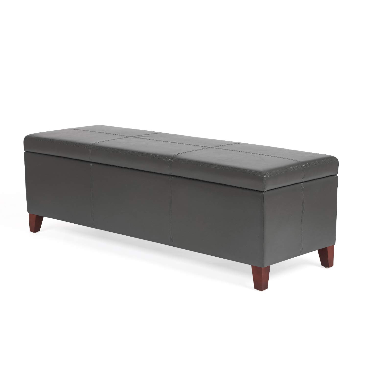 Homebeez Large Leather Storage Ottoman Bench - Gray Footrest Shoe Organizer with Hidden Compartment for Entryway, Living Room & Bedroom - Multi-Functional Furniture for Home Decor (OF0238-2)