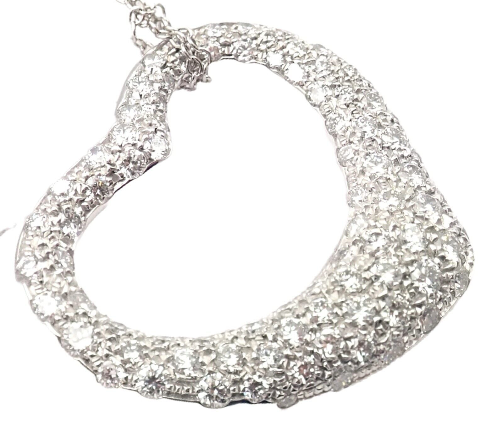 Authentic Tiffany & Co Elsa Peretti Platinum Diamond Large Open Heart Pendant Necklace - Perfect for Anniversaries, Valentine's Day & Special Occasions