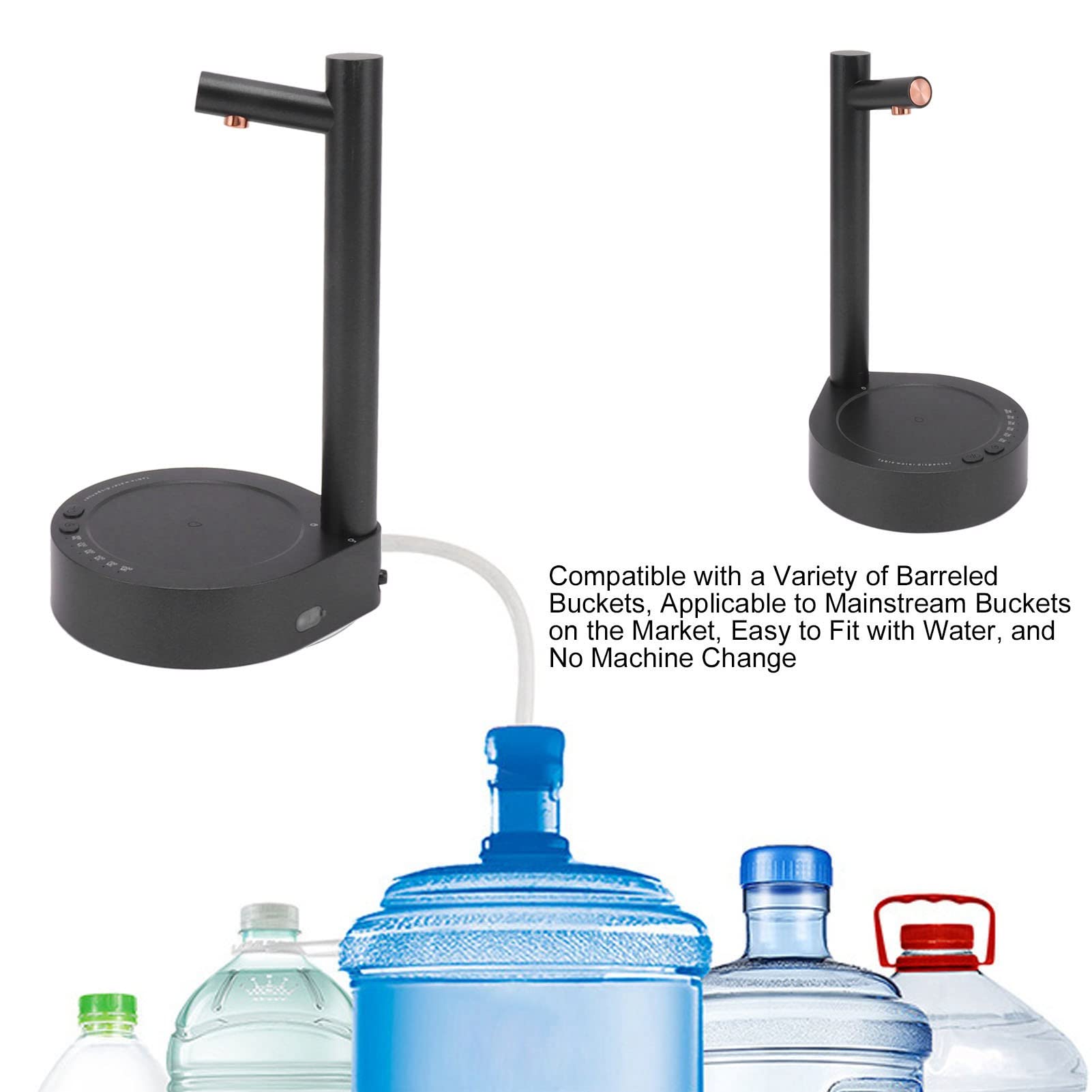 **Cordless Electric Water Bottle Pump - USB Rechargeable, 6 Adjustable Flow Levels, 1800mAh Battery for 5 Gallon Bottles | Portable Desktop Water Dispenser for Home, Office, Camping & Travel (Black)**