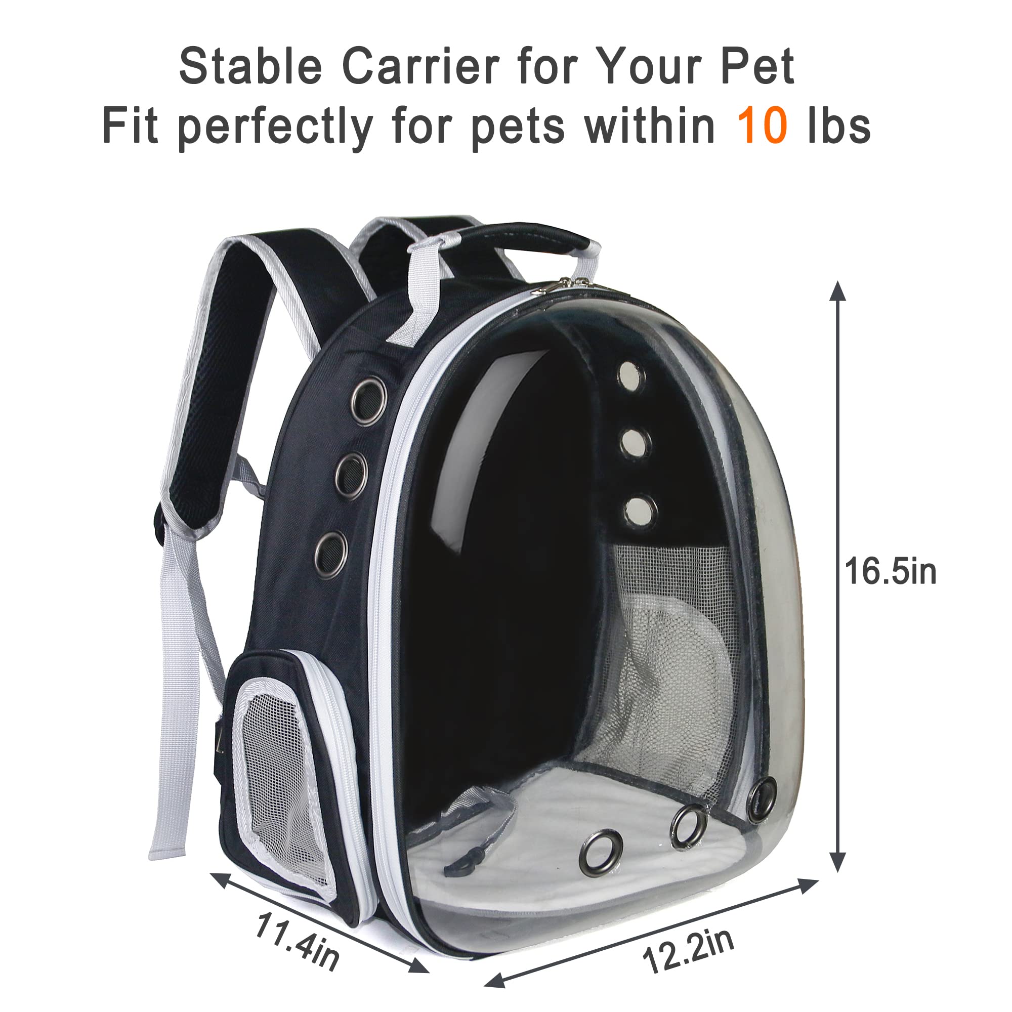 Airline Approved Cat Backpack - Bubble Pet Carrier for Small & Medium Dogs & Cats | Space Capsule Design for Hiking, Travel & Outdoor Adventures (Black)