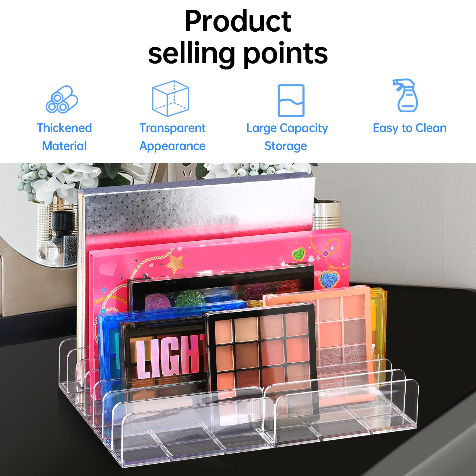 2-Pack Acrylic Makeup Palette Organizer with 7 Sections - Clear Eyeshadow & Cosmetic Storage Holder for Bathroom Countertop, Vanity, Travel - Perfect for Organizing Wallets, Sunglasses & Beauty Products