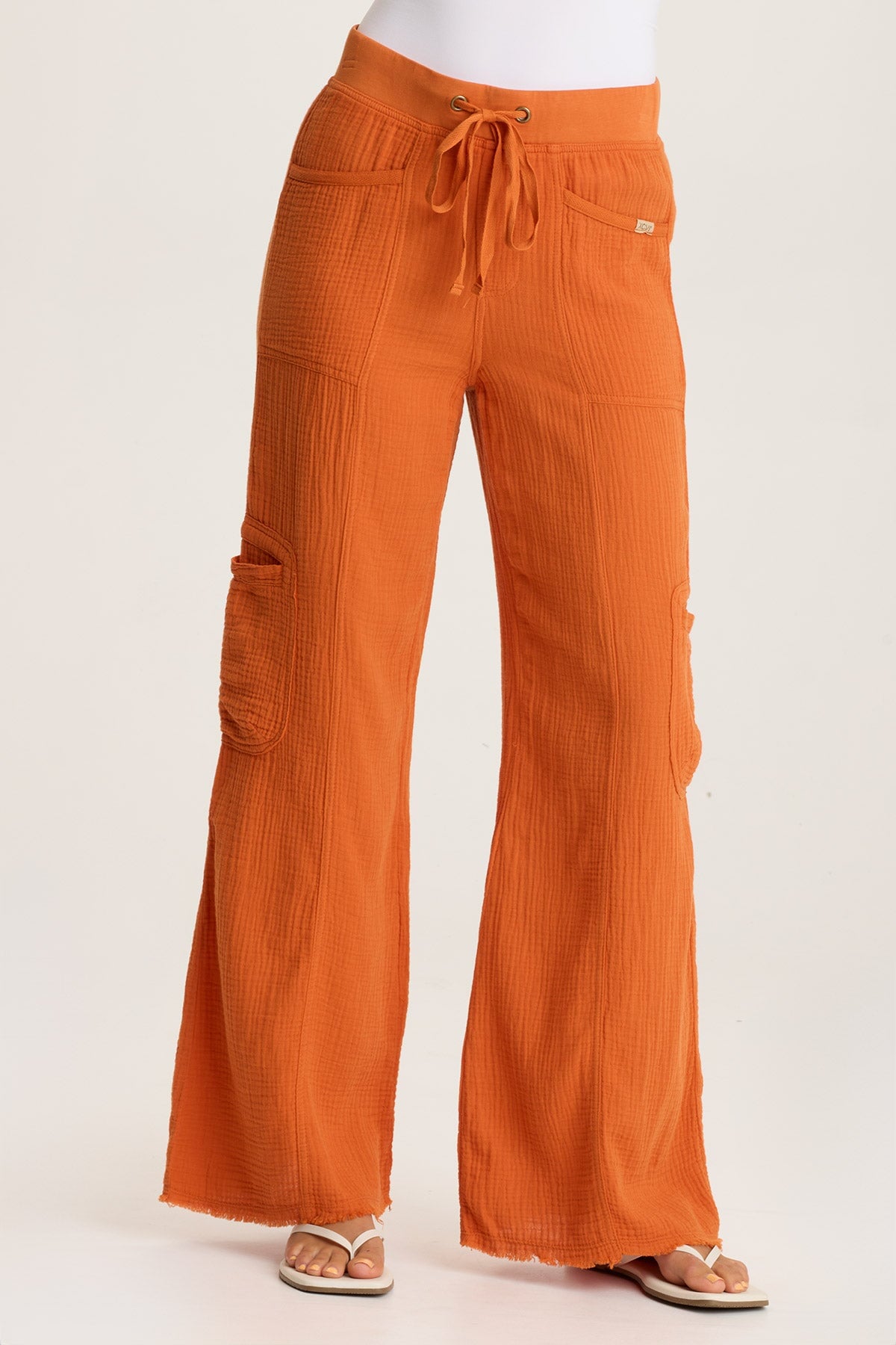 Rizal Gauze Pocket Flare Pants - Women's Boho High Waisted Wide Leg Trousers for Casual & Festival Outfits
