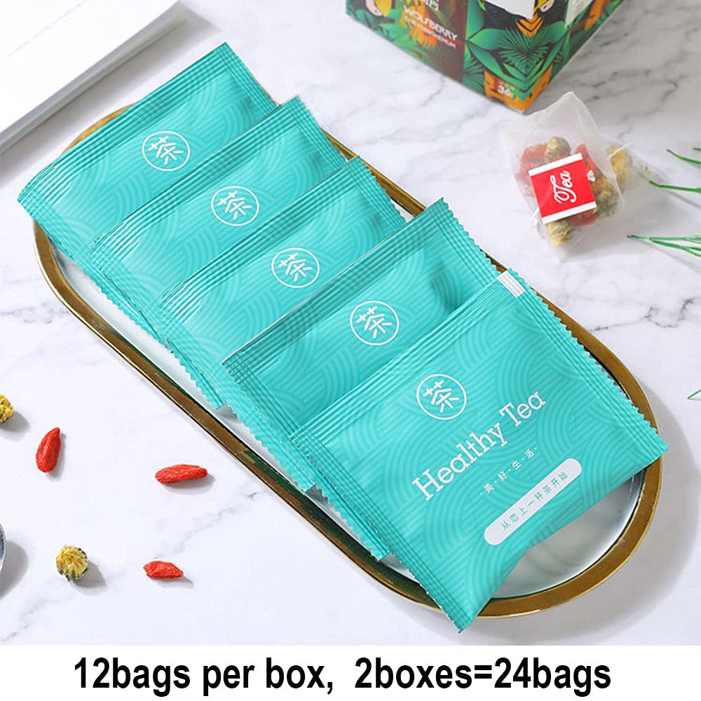 2 Boxes Goji Berries Chrysanthemum Tea Bags (24 Bags) - 100% Natural Chinese Herbal Tea with Wolfberry & Chrysanthemum for Immunity & Eye Health | Perfect for Relaxation, Detox & Daily Wellness Routine