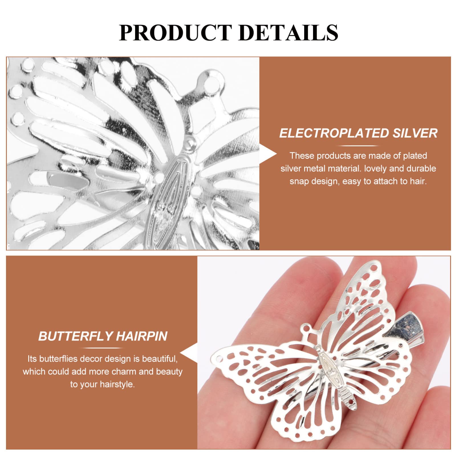 10pcs Silver Plated Butterfly Hair Clips for Women - 3D Alligator Hairpins, Barrettes & Tiara Accessories for Girls, Wedding, Bride & Party Decoration - Perfect for Everyday Wear, Special Occasions & Gift Giving