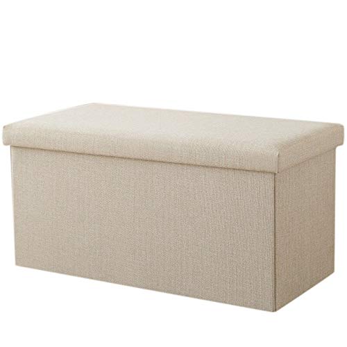CHEWYNP Rectangular Storage Footstool - Foldable Ottoman with Seat for Adults, Multi-Purpose Storage Box & Footrest - Perfect for Living Room, Bedroom, or Office (Beige)