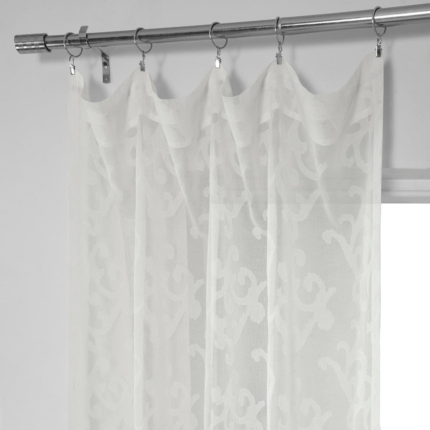 Paris Scroll Floral Pattern Semi-Sheer Faux Linen Curtains - Elegant Window Treatment for Living Room, Bedroom & Dining Room Decor