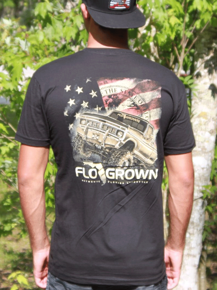 FloGrown FGM 1298 Men's Short Sleeve T-Shirt | USA Mud Truck Graphic Tee in Black | Casual Wear for Outdoor Adventures & Off-Roading