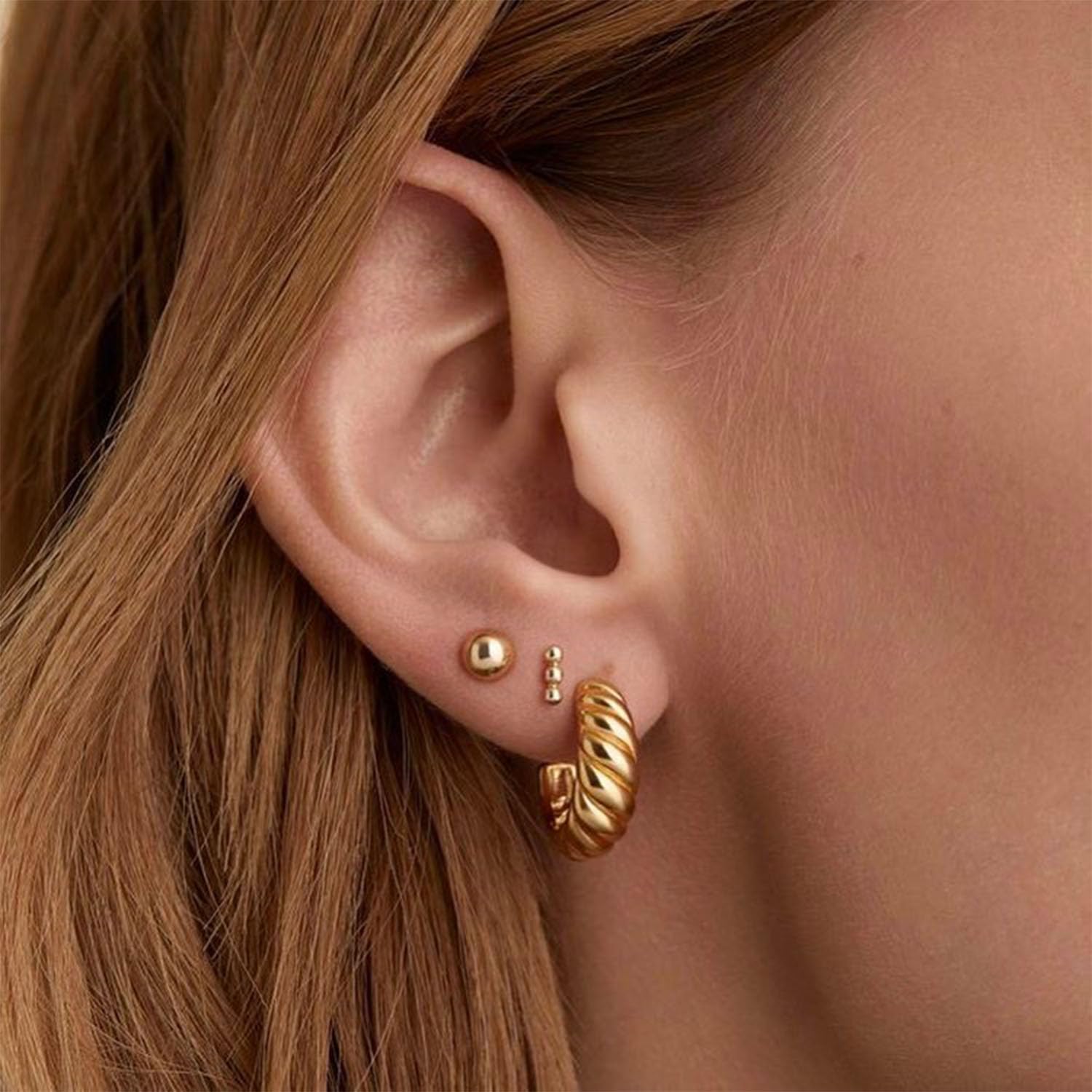 3 Pairs 14K Gold Plated Hoop Earrings Set for Women - Dainty Stud, Small Dangle & Cartilage Huggie Earrings - Hypoallergenic Trendy Gold Jewelry - Perfect Gift for Her, Everyday Wear & Special Occasions