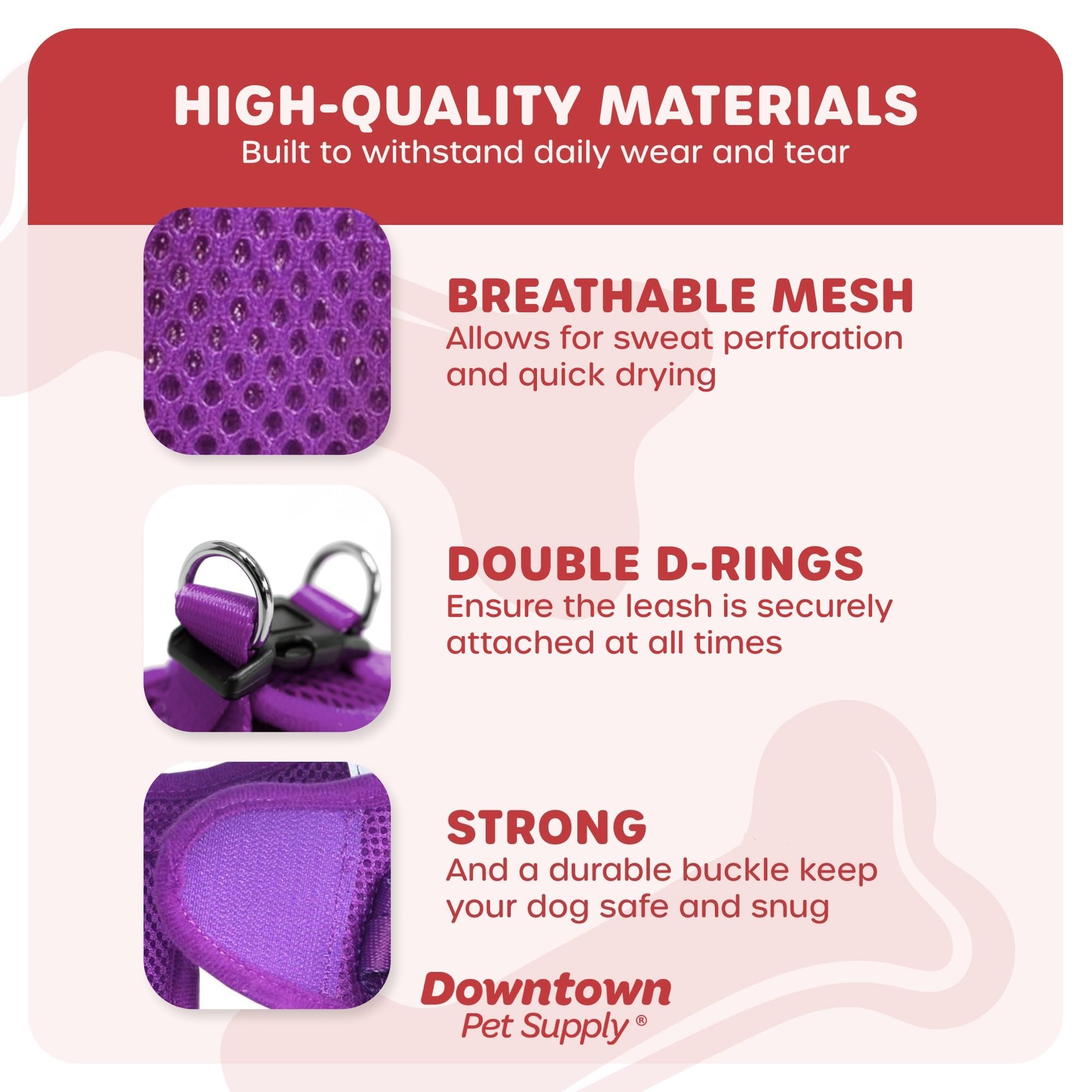 **Downtown Pet Supply No-Pull Step-in Dog Harness for Small Dogs - Adjustable Padded Mesh Harness with Reflective Trim - Purple Small Dog Harness for Walking, Training & Outdoor Adventures**