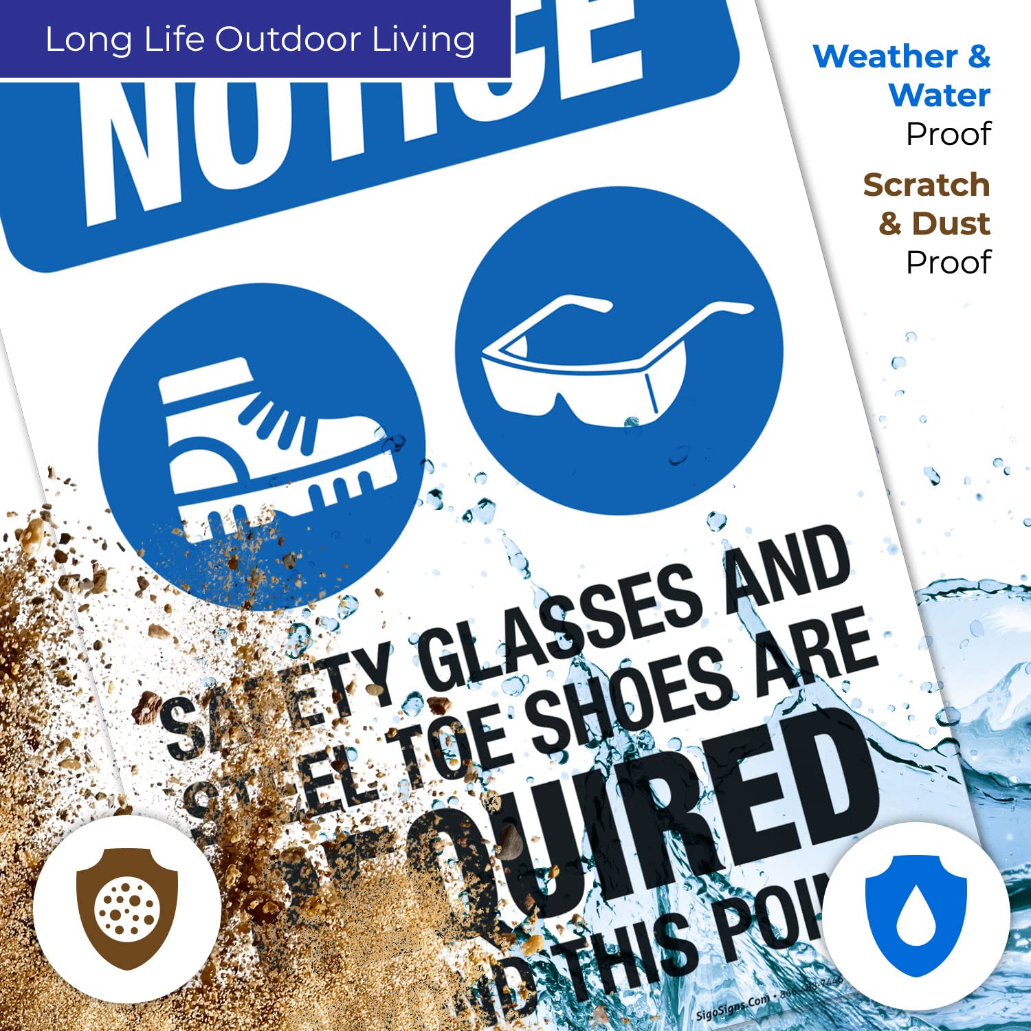 OSHA Safety Sign - 'Safety Glasses & Steel Toe Shoes Required Beyond This Point' - 10x14 Inches Rust-Free .040 Aluminum - Fade Resistant for Indoor/Outdoor Use - Made in USA - Perfect for Construction Sites, Warehouses & Industrial Facilities
