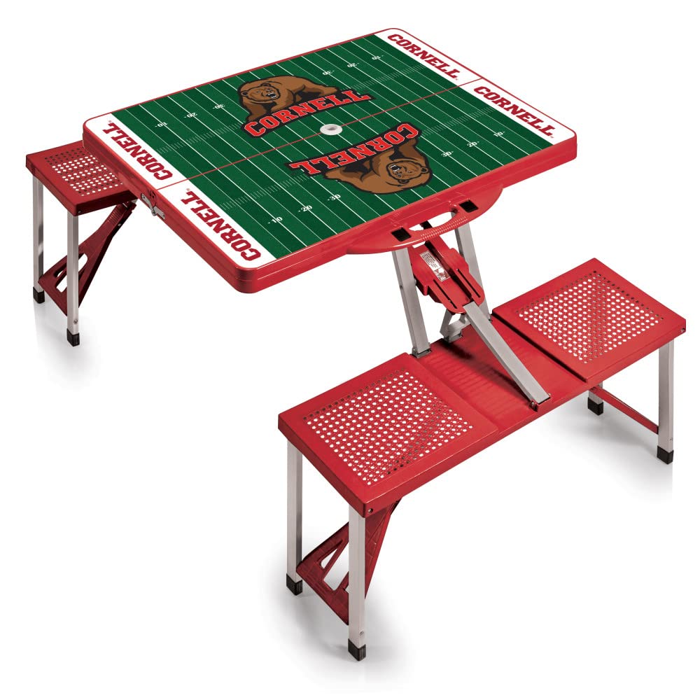 PICNIC TIME NCAA Cornell Big Red Football Field Folding Picnic Table - Portable Camping Table with Umbrella Hole - Outdoor Dining & Tailgating Table for Picnics, BBQs, and Game Day Parties (Red)