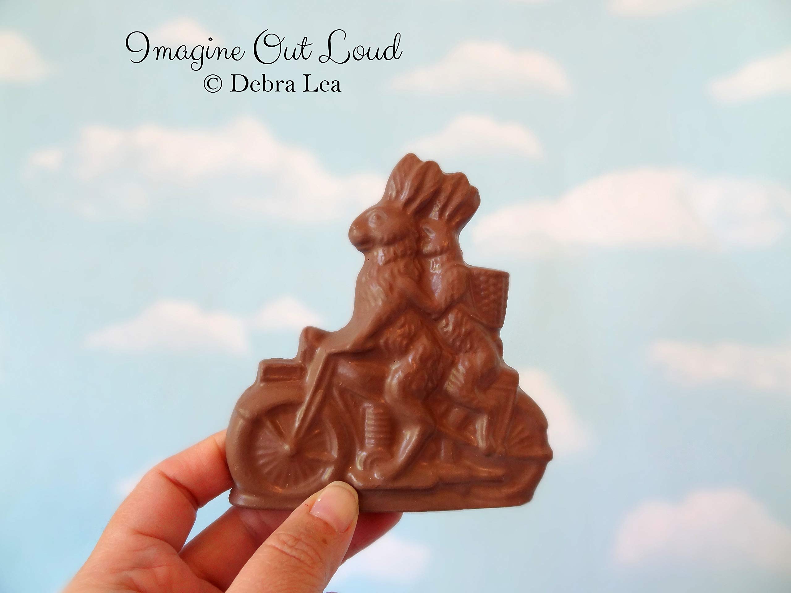 Handmade Faux Chocolate Rabbit Bunnies Couple on Bicycle - 4.5