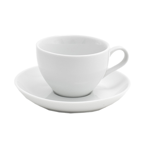 FOH Porcelain Seattle White 6 oz. Coffee Cup & Saucer Set - 12 Piece Fine Bone China Tea Set for Home, Cafe & Restaurant Use - Elegant Tea Cups for Afternoon Tea, Coffee Break & Formal Dining