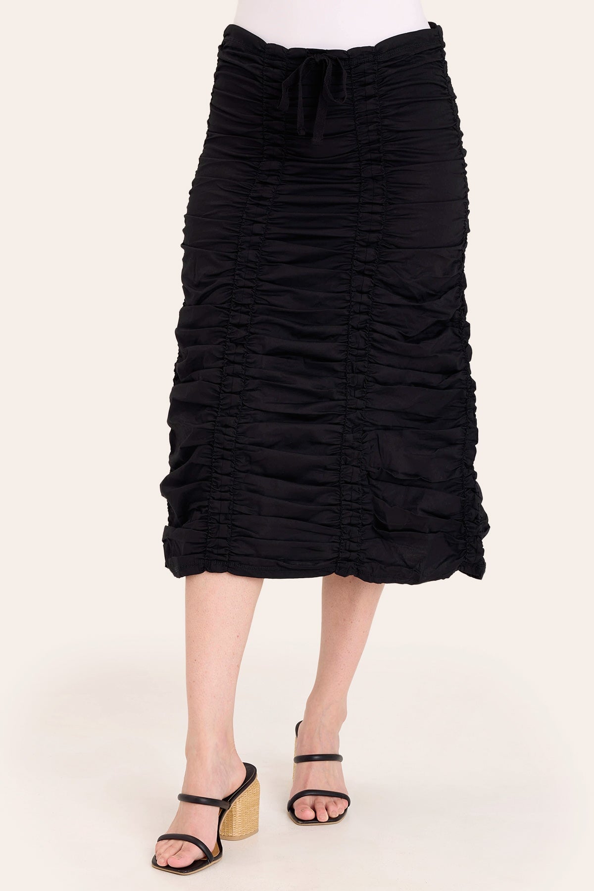 Double Shirred Panel Skirt for Women - Flowy High Waist A-Line Midi Skirt with Elastic Waistband | Perfect for Summer, Beach, Office & Casual Outfits