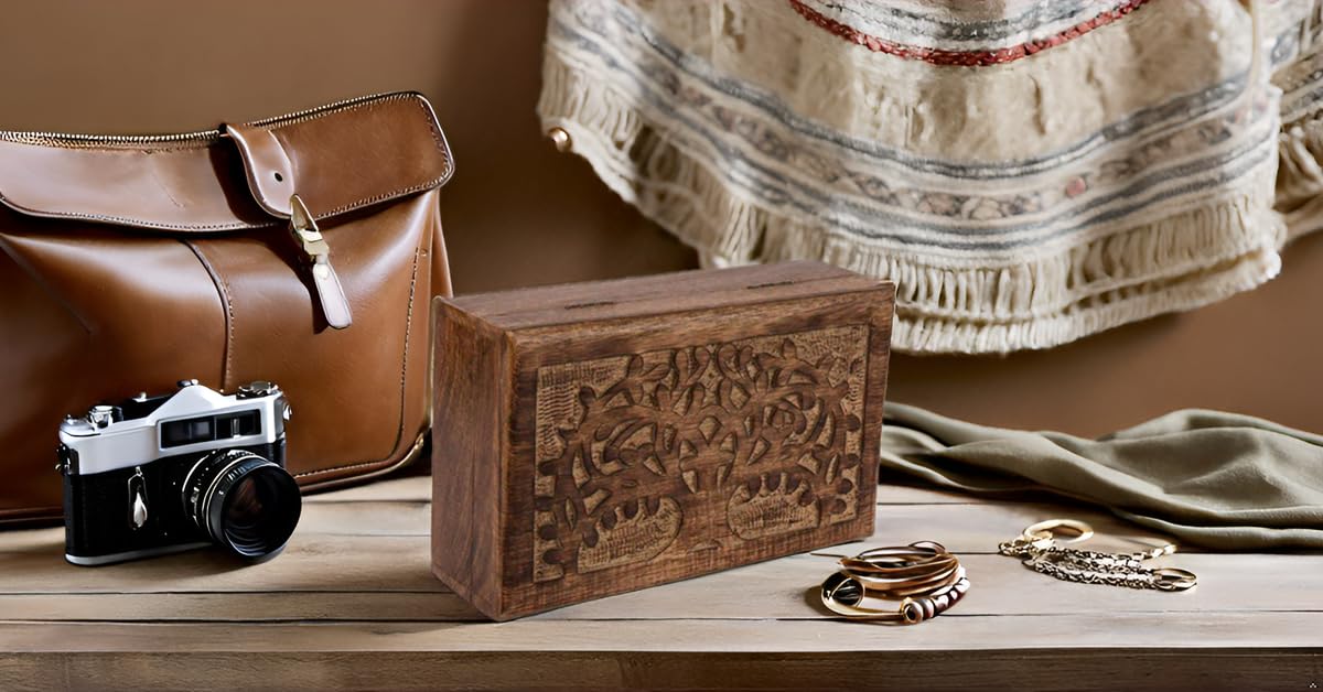 Handmade Wooden Jewelry Box with Tree of Life Carving - Jewelry Organizer, Keepsake Box & Treasure Chest for Women - Perfect Birthday, Housewarming Gift & Watch Storage - Elegant Home Decor for Bedroom & Dresser