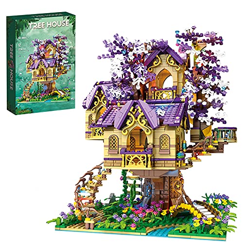 PHYNEDI Goshfun Street View Elf Tree House Blossoms Bricks Model - 2,242-Piece MOC DIY Building Set with Mini Figures & LED Lights | Compatible with Lego Ideas 21318 | Creative Construction Toy for Adults & Kids | Perfect for Home Decoration, Gift Giving & STEM Learning