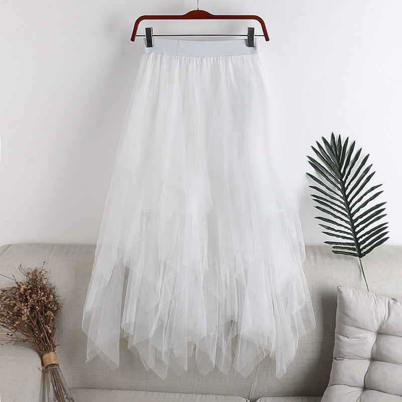High Waisted Multi-Layer Irregular Mesh Cake Skirt - Mid Length Party Skirt for Women | Perfect for Weddings, Dances & Special Occasions