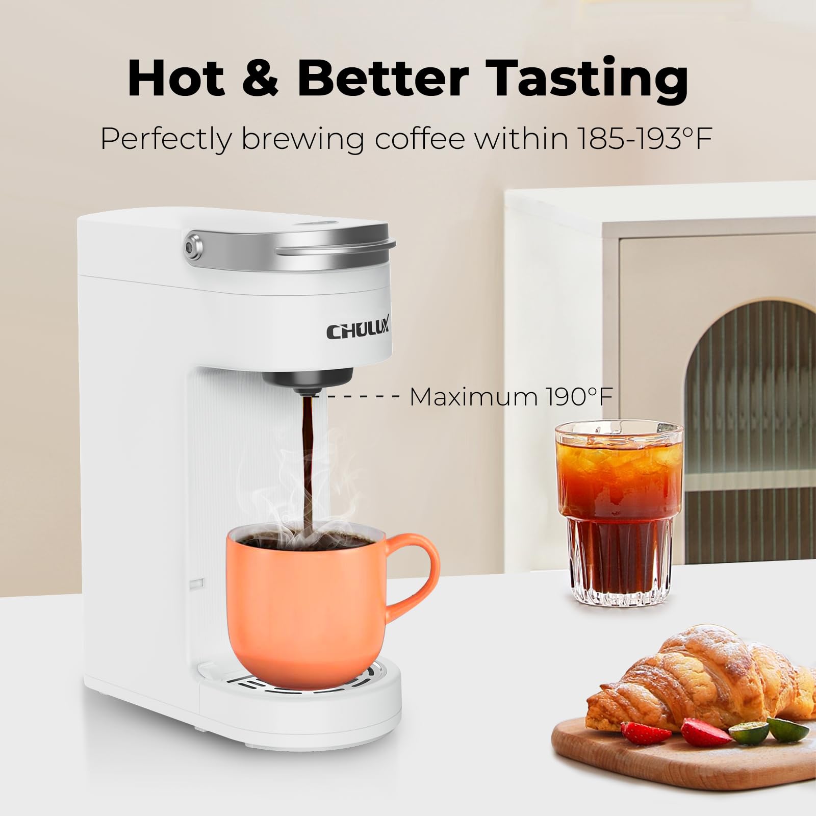 CHULUX Slim Single Serve Coffee Maker for K-Cup Pods - Compact One Cup Coffee Machine Fits 7.3