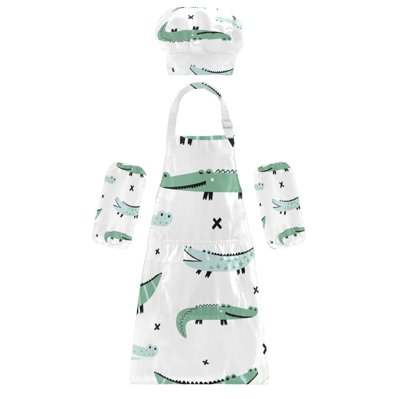 Cute Crocodile Kids Apron Set with Chef Hat - Washable Kitchen Bib for Boys & Girls - Perfect for Cooking, Baking & Pretend Play