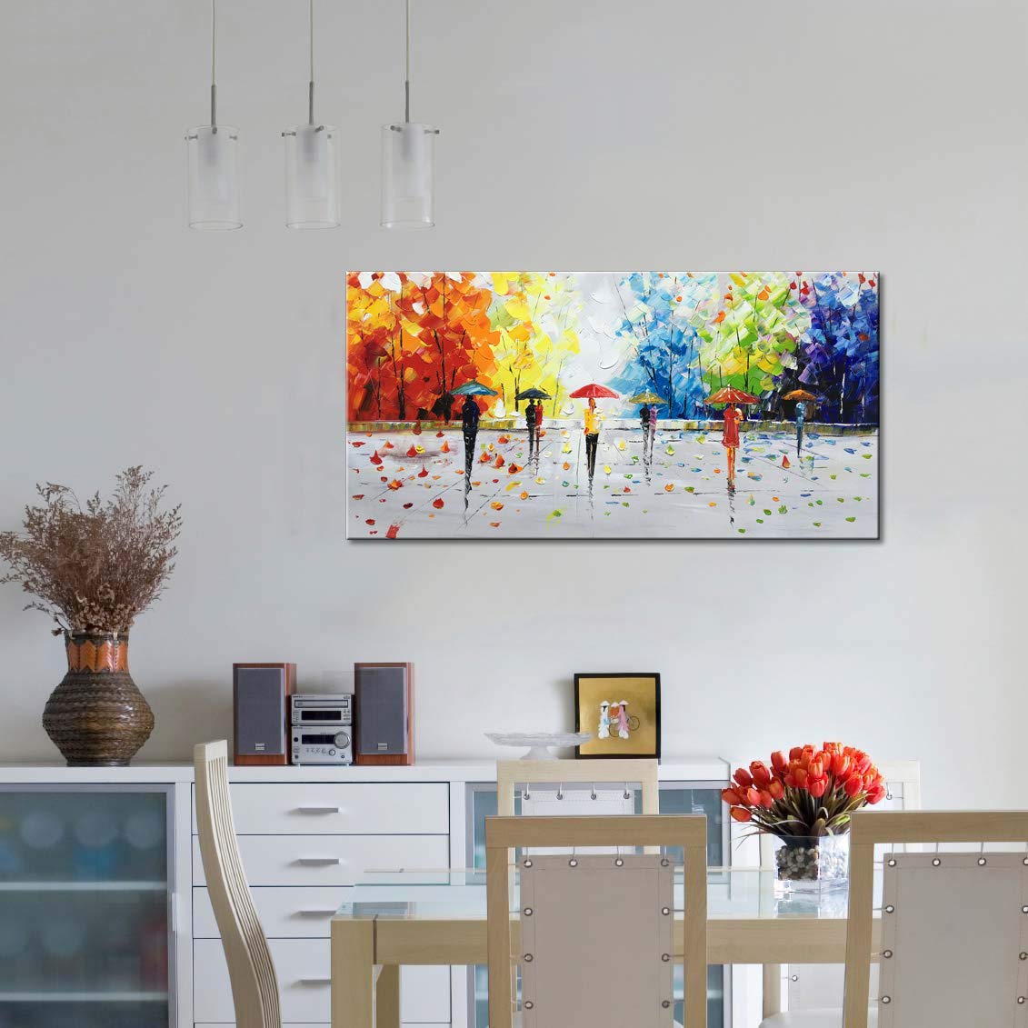 Winpeak Art Large Handmade 60x30 Streetwalk Textured Abstract Landscape Oil Painting on Canvas - Modern Wall Decor for Living Room, Bedroom & Office