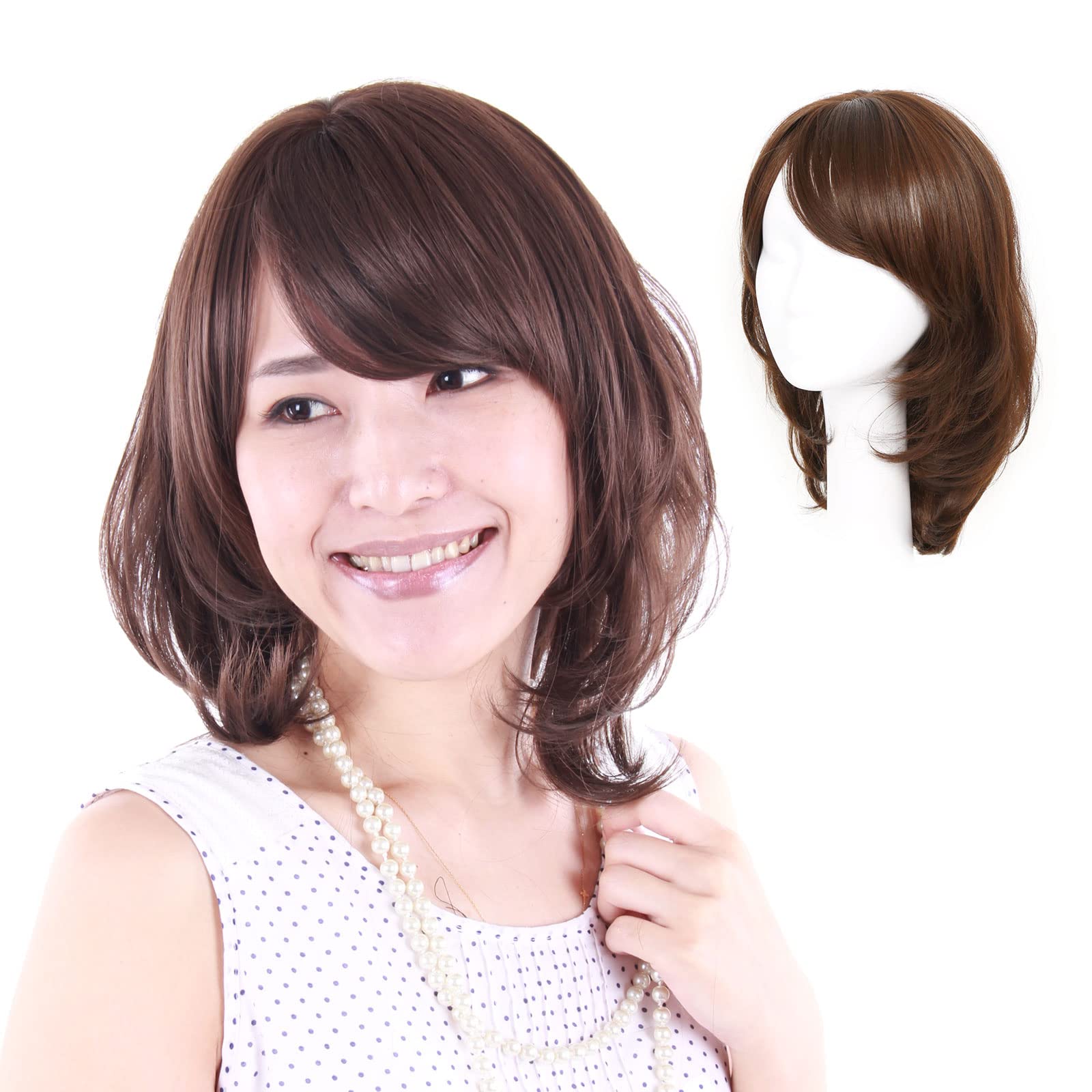Medium Sweet Curly Human Hair Blend Wig for Women with Hair Loss - Natural Looking Medical Wig for Asian Women (C9 Brown) | Perfect for Daily Wear, Cosplay & Hair Loss Solutions