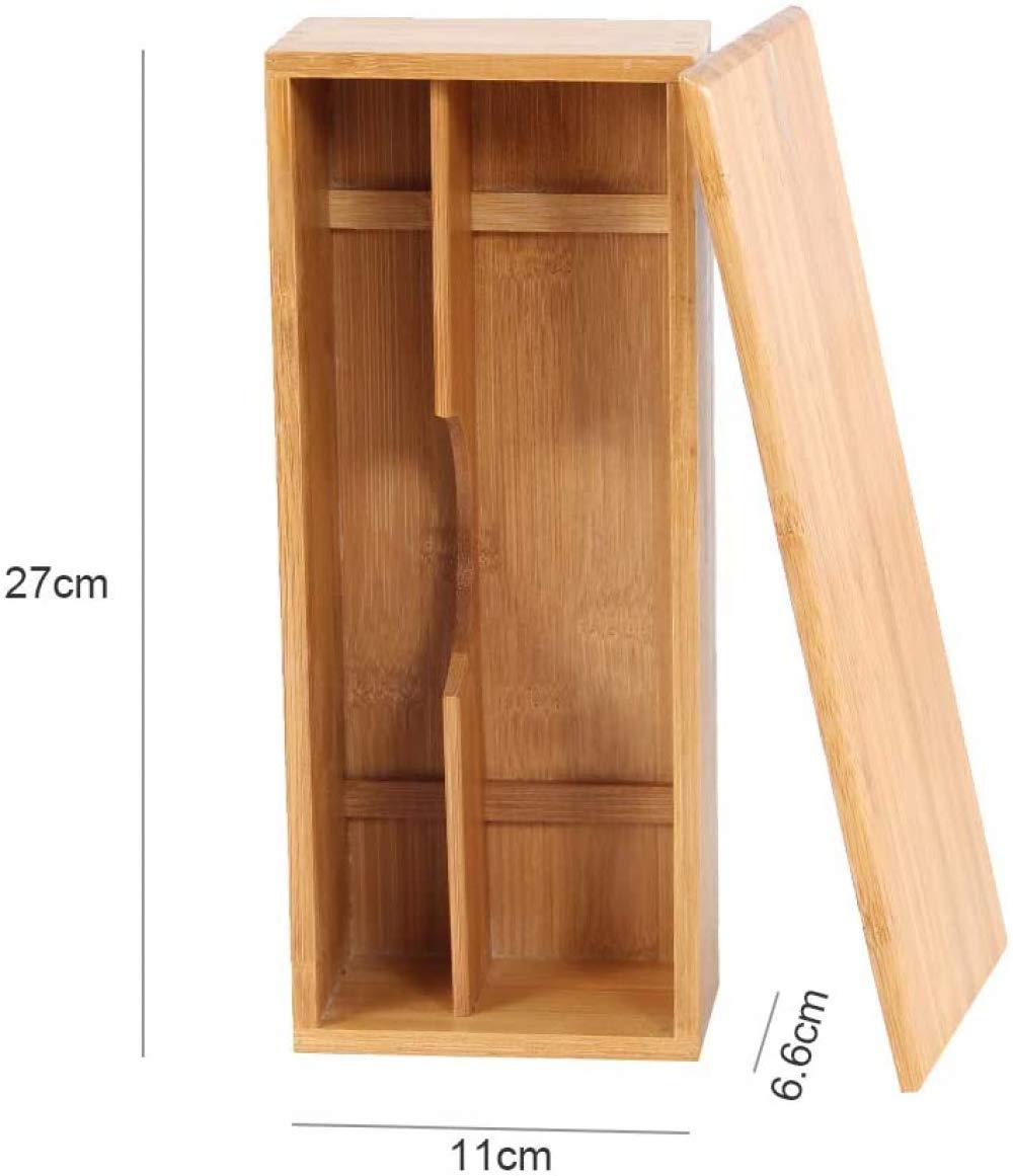 Premium Wooden Double Grid Storage Box - Bamboo Cutlery Organizer for Tableware, Chopsticks & Spoons with Lid - Perfect for Kitchen, Dining Room & Picnic Organization