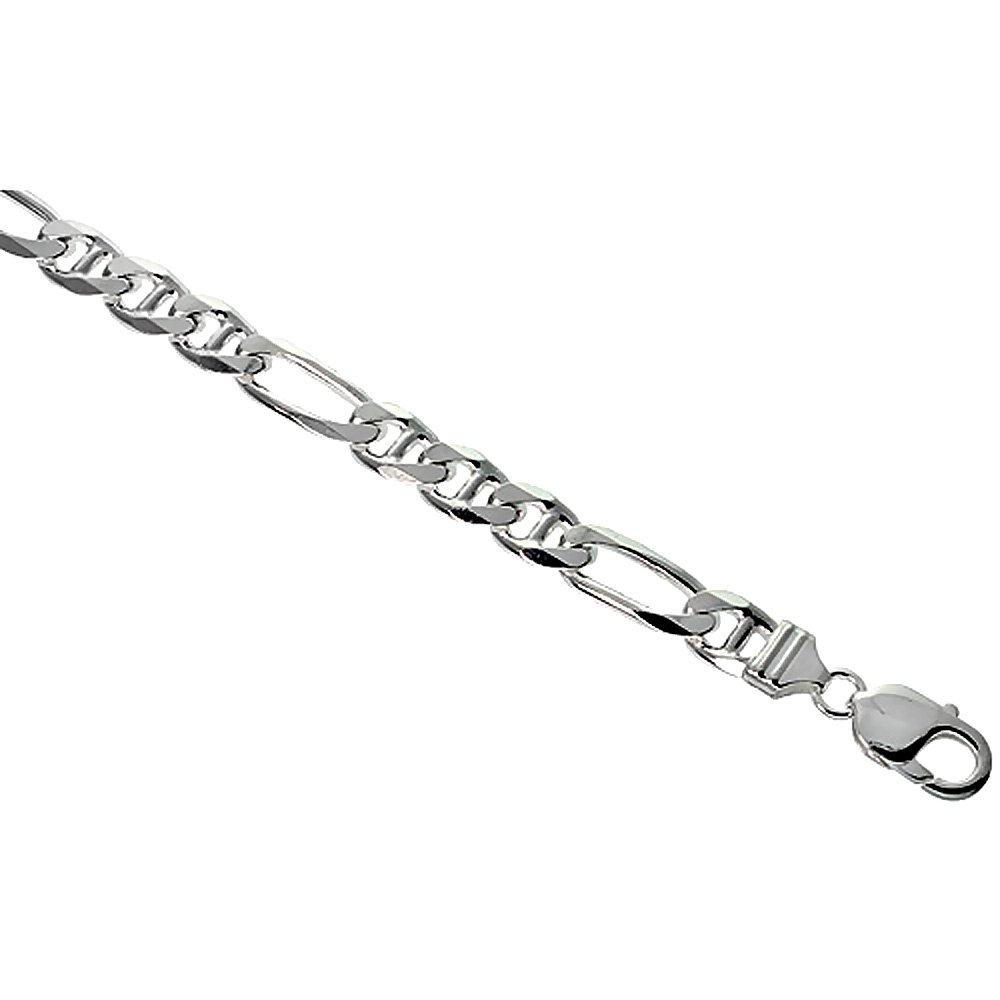 Sterling Silver 9mm Figarucci Link Chain Necklace & Bracelet Set - Nickel Free, Beveled Edges, Made in Italy (7-30 inch) - Perfect for Gifts, Weddings & Everyday Elegance