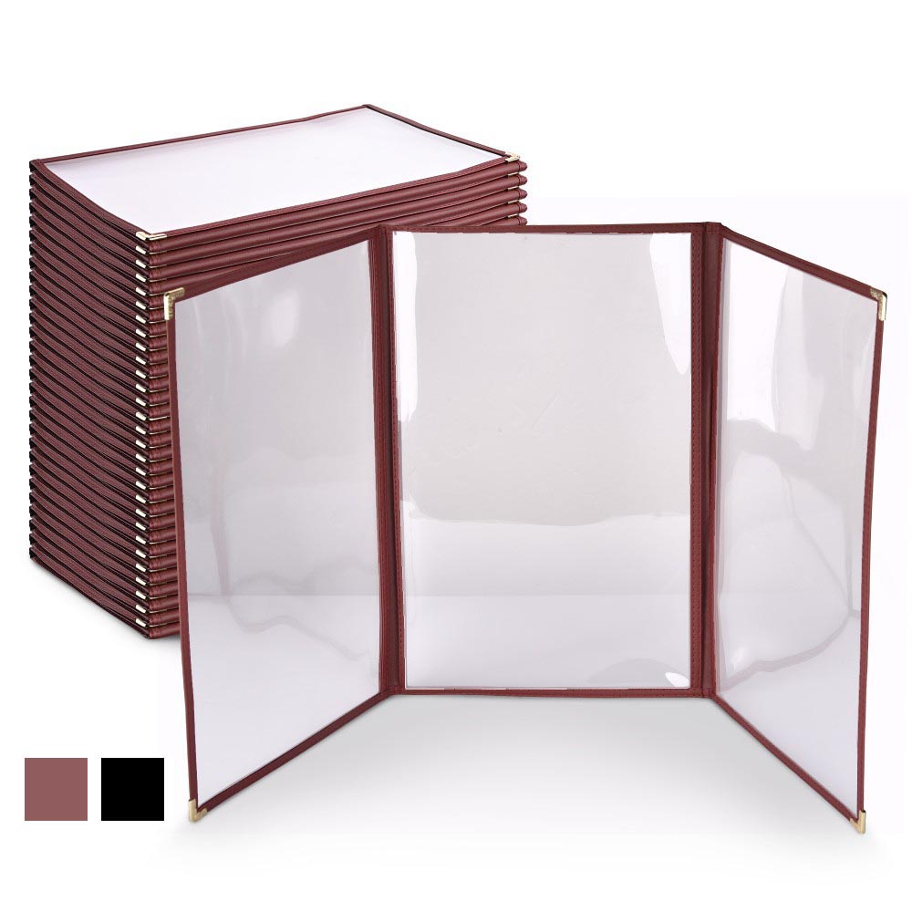 TheLAShop 8.5x14 Inch Clear Plastic Restaurant Menu Covers - 30 Pack of Durable Triple Fold Menu Holders for Cafes, Diners & Food Service Businesses - Perfect for Daily Use & High Traffic Areas