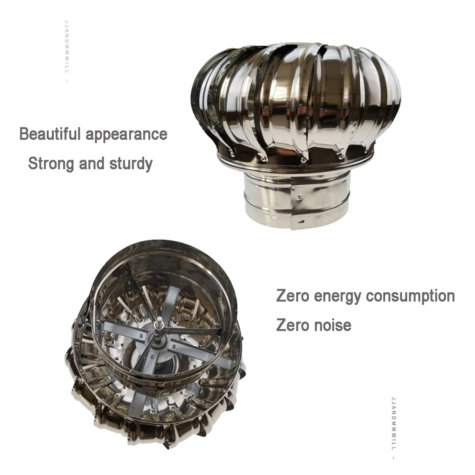 BYBDOG 360° Rotating Stainless Steel Chimney Cover - Windproof Anti-Spill Flue Cap with Rotating Turbine Fan for Fireplace Ventilation (Outdoor/Indoor Use for Home, RV & Camping)